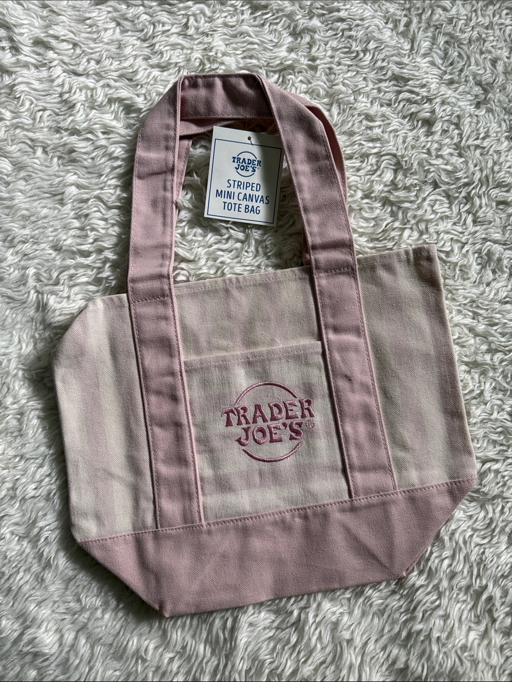 Trader Joe's Pink Striped Mini Canvas Tote